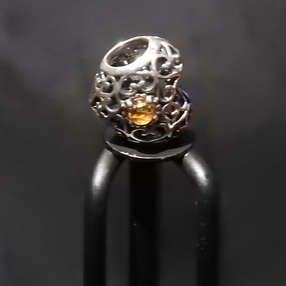 Retired Pandora Signature Silver Peridot August Birthstone Heart Bead Charm - Picture 2 of 6